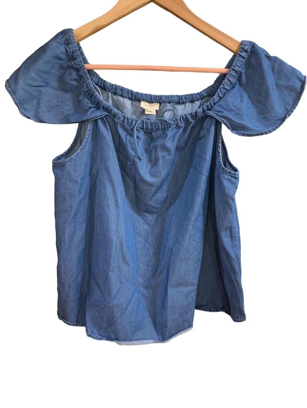 J.CREW TIE-UP CHAMBRAY DENIM BLUE SUMMER TOP BLOUSE SIZE SMALL LIGHTWEIGHT